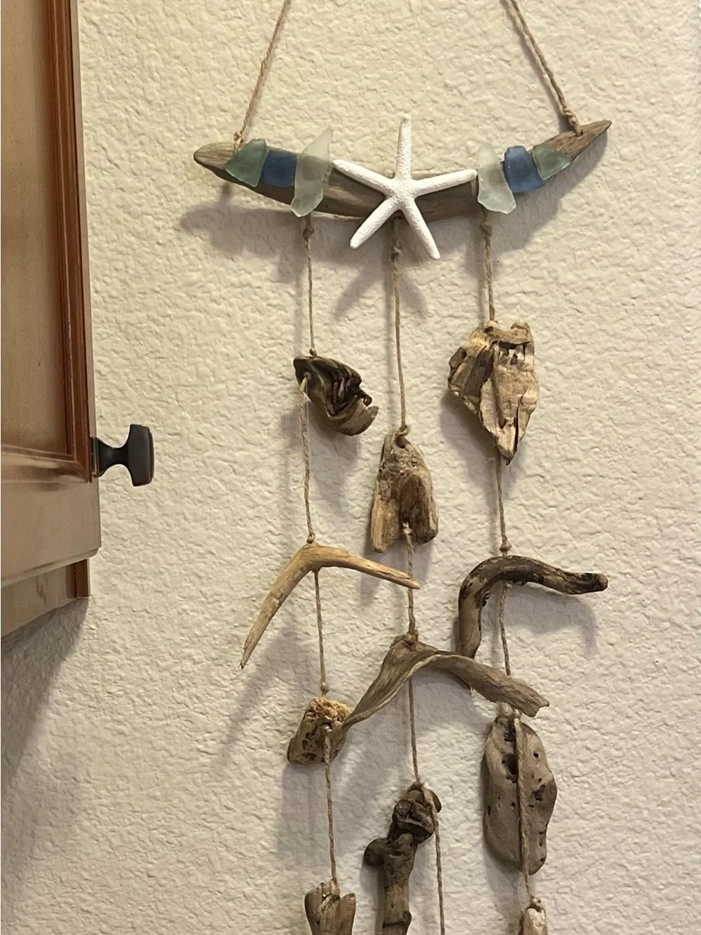 Handmade Driftwood Seaglass Starfish Hanging Wall Decor - Coastal Beach Decor